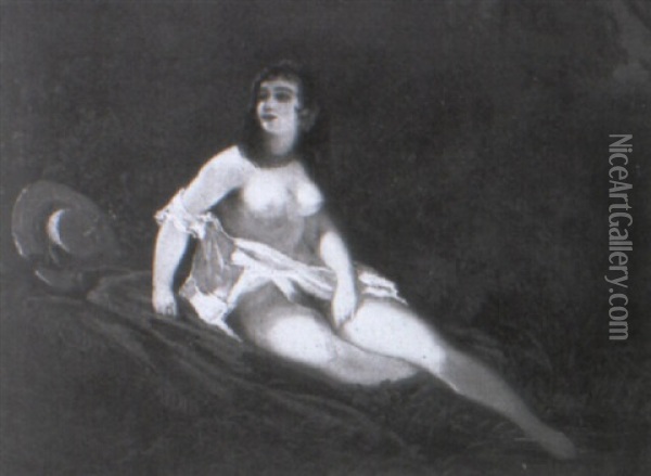 Eine Leicht Bekleidete Junge Dame Sitzt Am Ufer Eines Weihers Oil Painting - Theodule Ribot