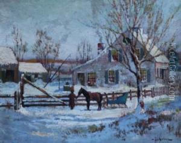 Waiting With The Sleigh Oil Painting - Chester K. Van Nortwick