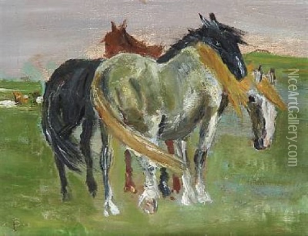 Grazing Horses On Saltholm Oil Painting - Theodor Philipsen