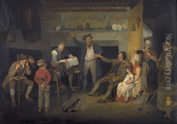 Soldier Recounting A Story In An Inn Oil Painting - Edward Bird