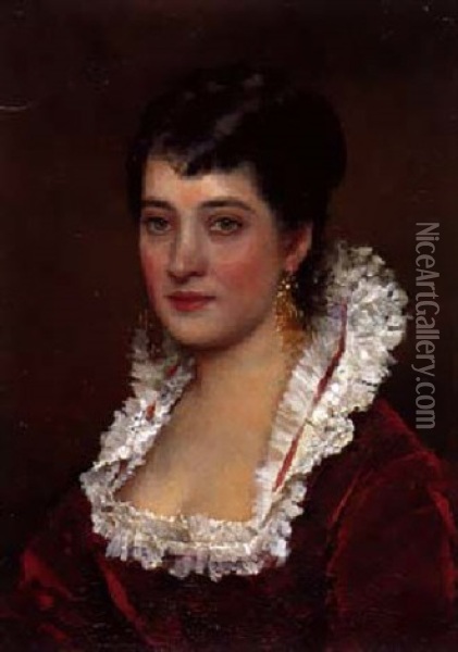 Portrat Einer Jungen Dame Im Roten Kleid Oil Painting - Eugen von Blaas