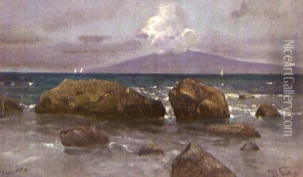 Blick Von Der Caprikuste Auf Den Vesuv Oil Painting - Eduard Fischer