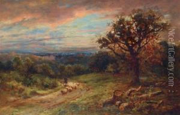 Schafer Mit Seiner Herde Oil Painting - John Clayton Adams