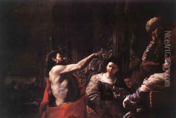 St John the Baptist before Herod c. 1665 Oil Painting - Mattia Preti