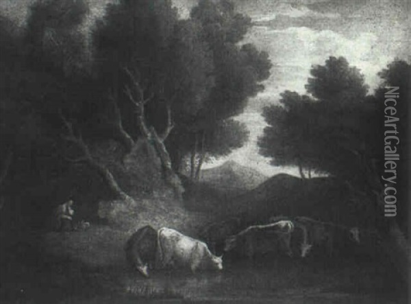 Cattle Watering Oil Painting - Thomas Gainsborough