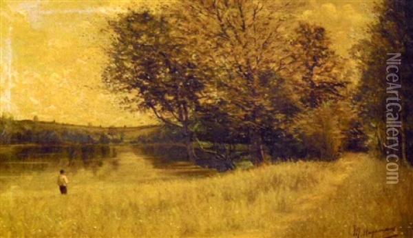 Pecheur Au Bord De L'etang Oil Painting - Maurice Hagemans