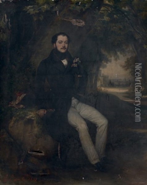 Portrait D'homme Assis Dans Un Paysage Oil Painting - Francois Gabriel Guillaume Lepaulle