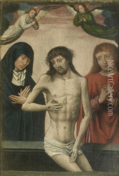Le Christ Entre La Vierge Et Saint Jean-baptiste Entoure D'anges Oil Painting - Simon Marmion