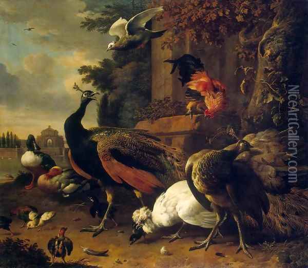 Birds in a Park 3 Oil Painting - Melchior de Hondecoeter