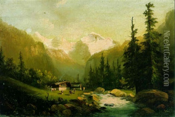 Lauterbrunnental Gegen Eiger, Monch Und Jungfrau Oil Painting - Ferdinand Hodler