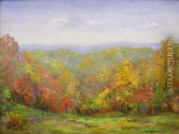 Fall Landscape With Colorful Foliage Of Brown County Oil Painting - The Sherman Limner
