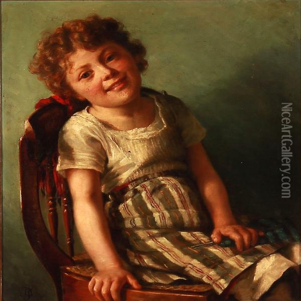 Portrait Of A Girl Sitting On A Chair Oil Painting - Julie Caroline Hamann