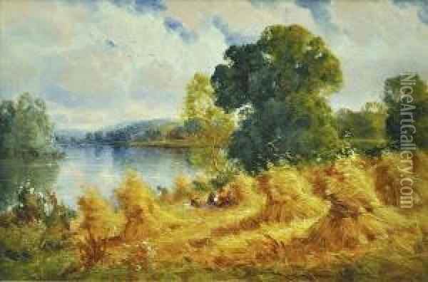 Figures By A Lake Oil Painting - Harry Pennell