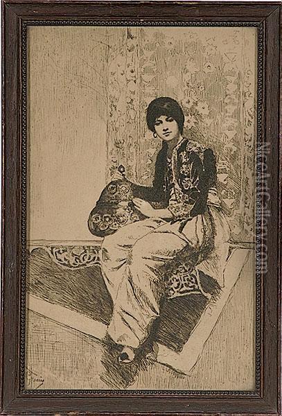 Orientalist Woman Sitting Oil Painting - Jean-Leon Gerome
