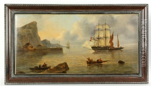 Warships By The Coast Oil Painting - Govert Van Emmerik