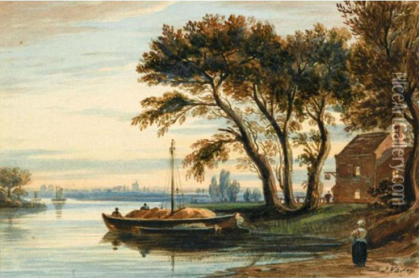 View Of A Small Inn On The Thames Oil Painting - John Varley