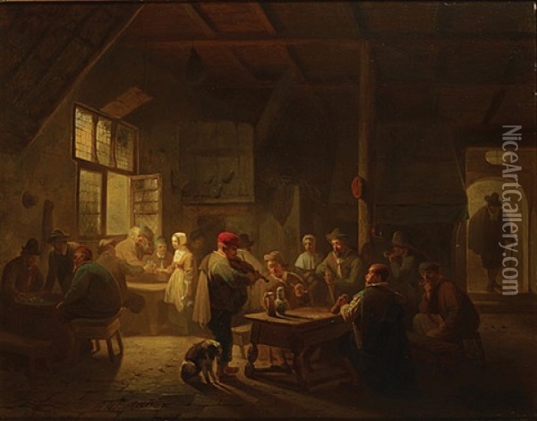 A Busy Tavern Oil Painting - Ferdinand de Braekeleer the Elder