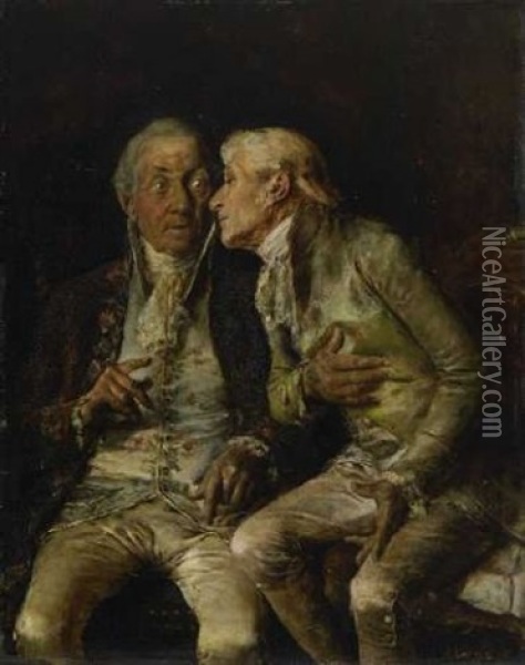 Zwei Altere Kavaliere In Angeregtem Gesprach Oil Painting - Antonio Lonza