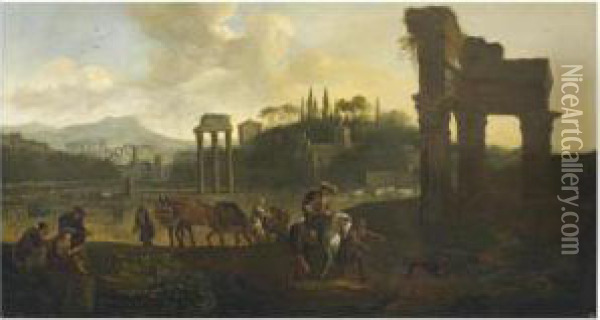 Rome, A View Of The Campo Vaccino Oil Painting - Pieter Boddingh Van Laer