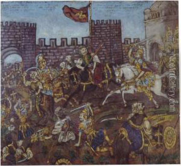 Konstantinos Paleologos Emperor Of The Greco-romans In The Battle Of The 29th May 1453 Oil Painting - Hadjimichail Theophilos