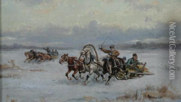 Sleigh Race Oil Painting - Alfred Steinacker