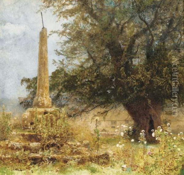 An Old Cross In A Western Churchyard Oil Painting - John William North