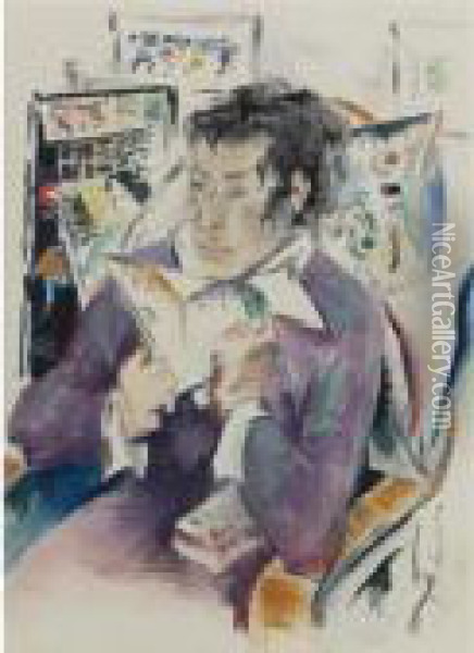 Man Reading Oil Painting - Preston Dickinson