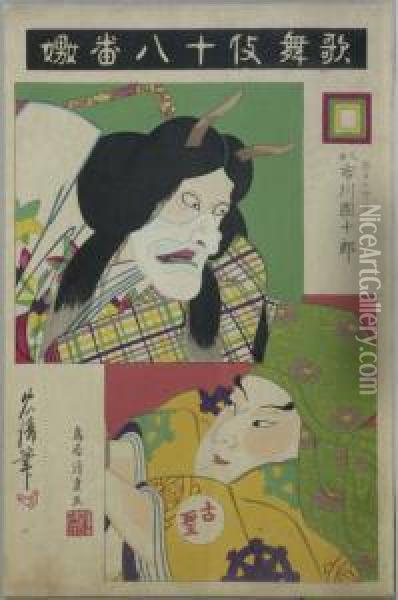 Der Geist Der Eifers?chtigen Kamiko Und Der Geistbeschw?rer Yokawa. Japan Oil Painting - Kiyosada Torii