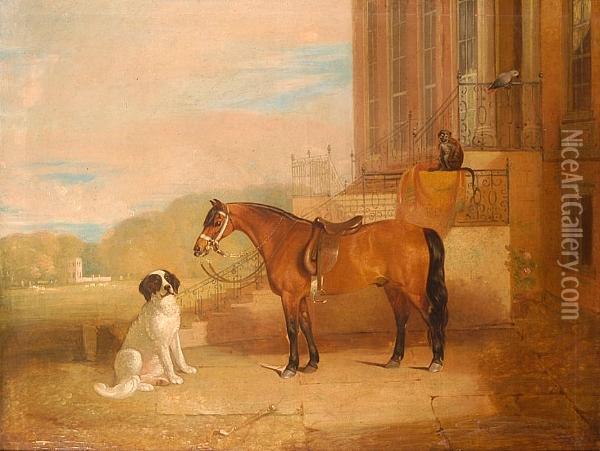 Family Pets Before Melton Constable Hall Oil Painting - Robert Brereton