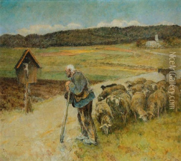 Andacht Beim Marterl Am Wegrand Oil Painting - Eduard Thoeny