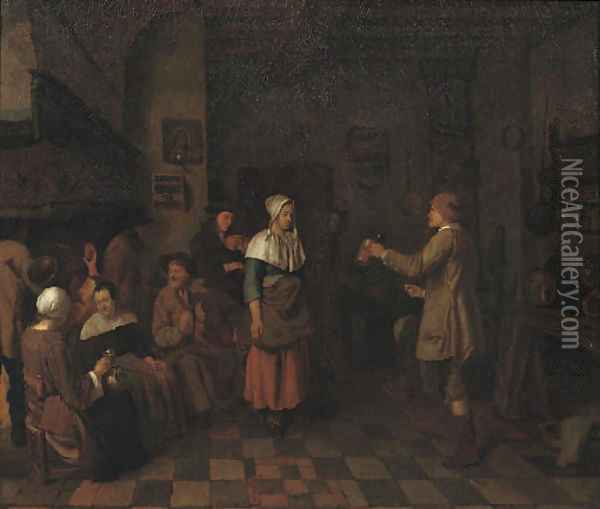 Peasants making music and dancing in an interior Oil Painting - Jan Josef, the Elder Horemans