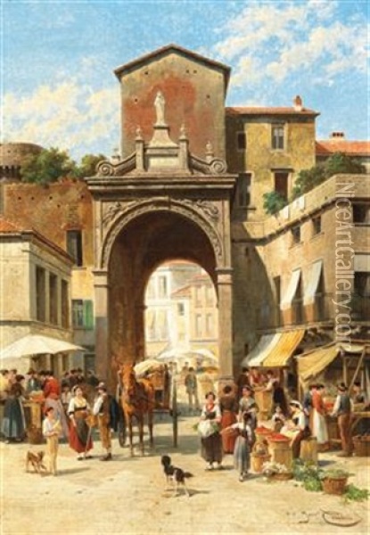 Porta Capuana Napoli Oil Painting - Jacques Francois Carabain