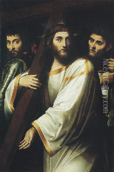 Christ Carrying The Cross, Flanked By Roman Soldiers Oil Painting - Jacopo Ligozzi