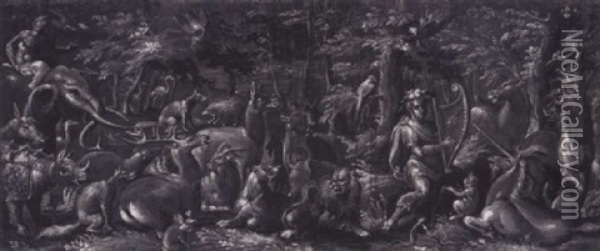 Orpheus Charming The Beasts Oil Painting - Melchoir Bocksberger