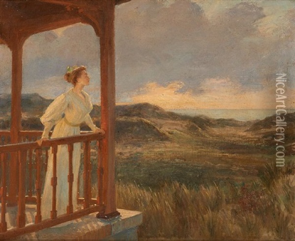 Jeune Femme En Bord De Mer Sur La Terrasse Oil Painting - Ernest Blanc-Garin