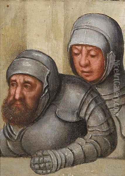 Two men in armour a fragment Oil Painting - Pieter The Younger Brueghel
