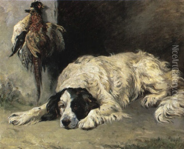English Setter At The End Of The Day Oil Painting - John Emms
