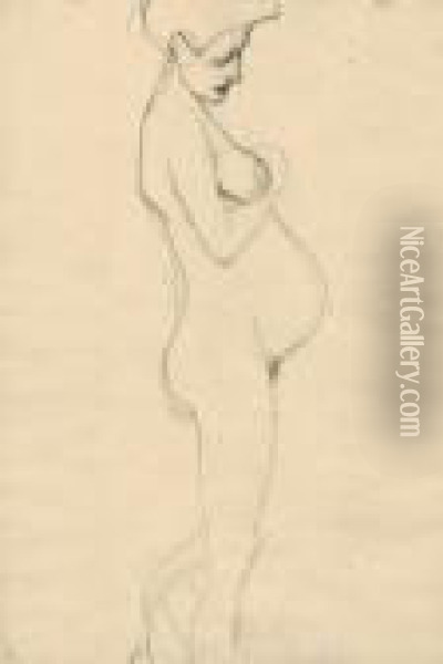 Schwangere Nackte Frau Nach Rechts Oil Painting - Gustav Klimt