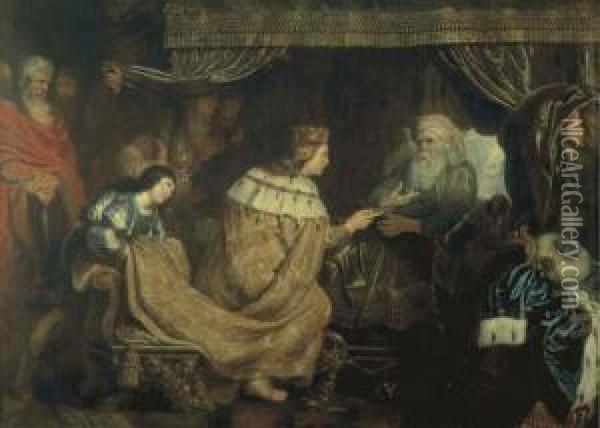 King David Presenting The Sceptre To Solomon Oil Painting - Cornelis De Vos