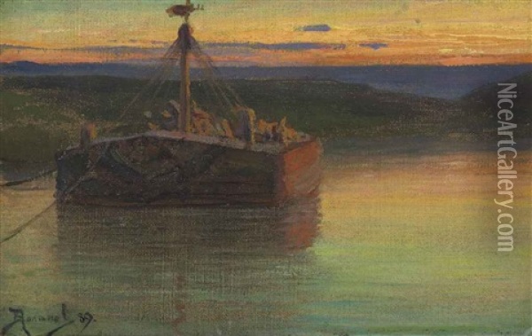 Ferry At Sunset Oil Painting - Vasili Dimitrievich Polenov