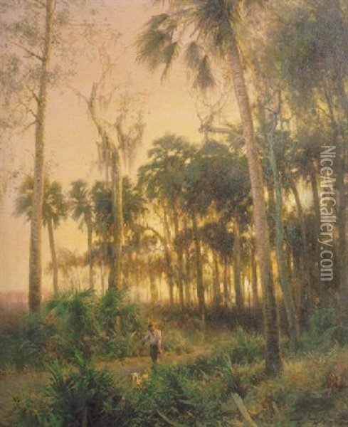 Sunset Near Low Creek, Florida Oil Painting - Hermann Herzog