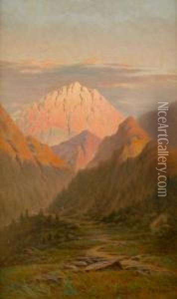 Mountains At Dawn Oil Painting - Frederick Debourg Richards