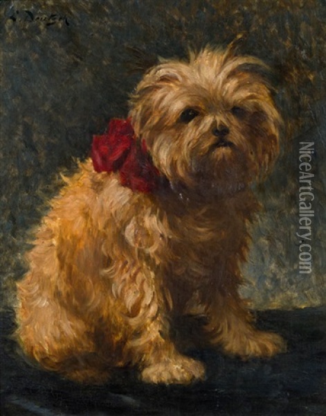 Hund Mit Rotem Halsband Oil Painting - Ludwig Deutsch