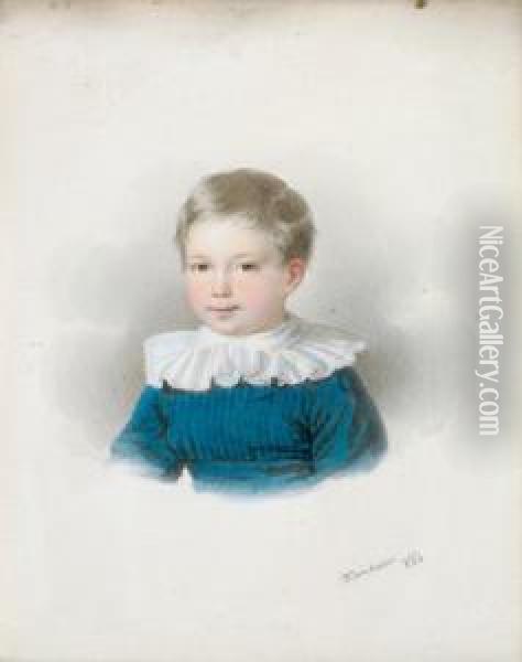 Ritratto Di Bambino Del Conte Rudolf Falkenhayn In Abito Blu Oil Painting - Josef Kriehuber