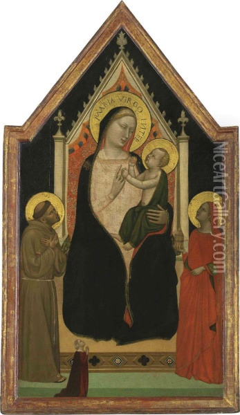 The Madonna And Child Enthroned With Saints Francis And Mary Magdalen And A Female Donor Oil Painting - Bernardo Daddi
