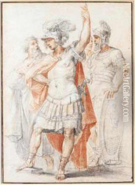 King David Accompanied By Three Of His Followers Oil Painting - Giuseppe Cesari
