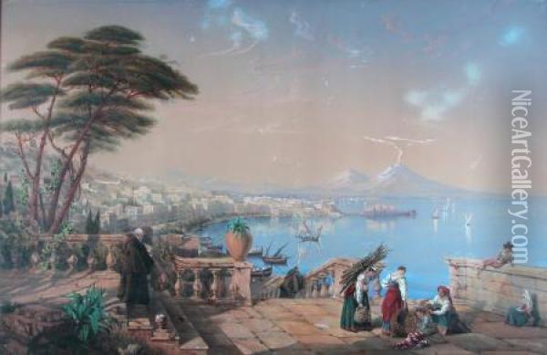 From The Terrace Across The Bay, Naples Oil Painting - Henry Cook