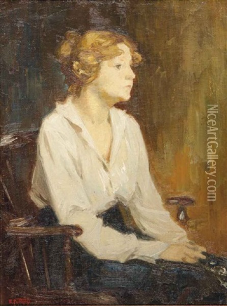 Seated Woman In A White Blouse Oil Painting - Edward Henry Potthast