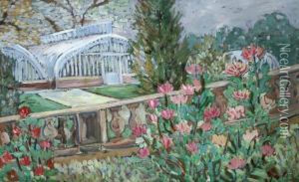 Serres Dans Un Jardin Fleuri Oil Painting - Milan Milovanovic