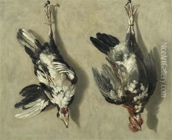 Trompe L'oeil Mit Zwei Huhnern Oil Painting - Jacobus Biltius